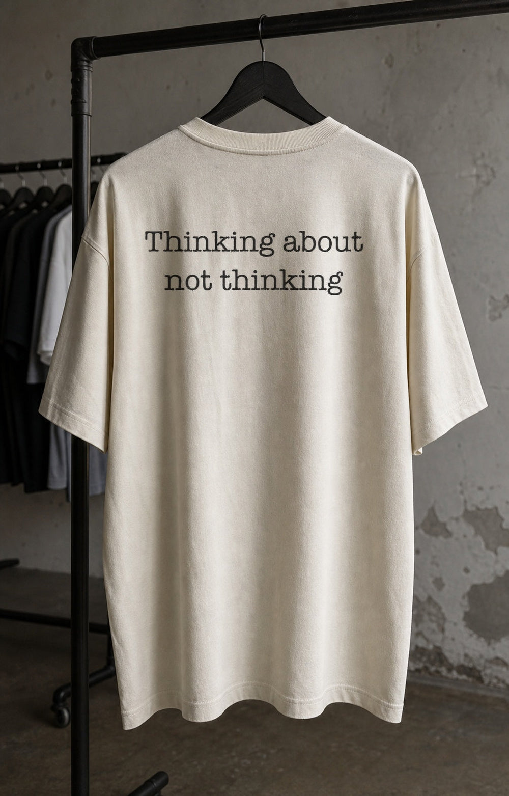 Thinking About Not Thinking unisex Terry oversized tee – studio hanger back view