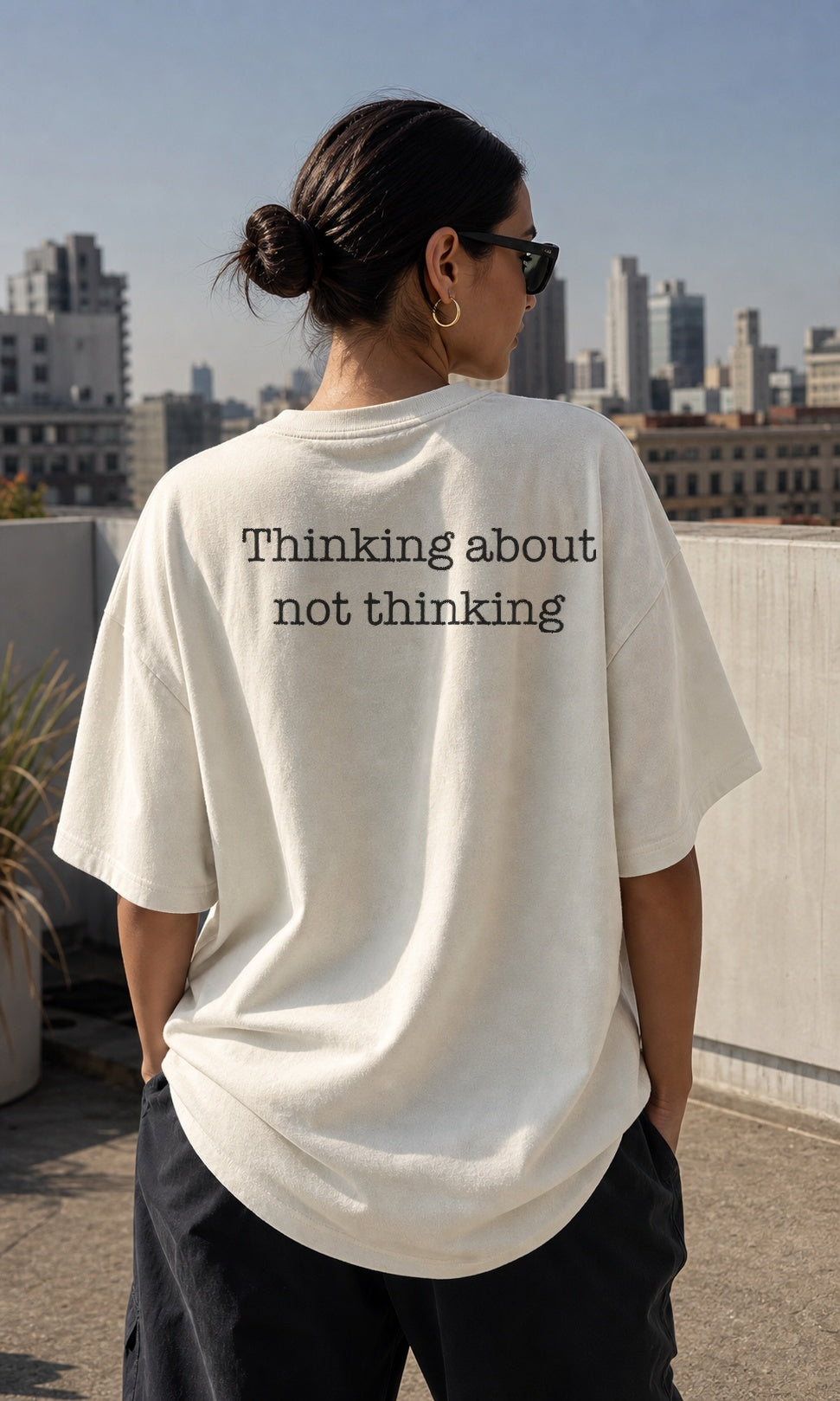 Thinking About Not Thinking unisex Terry oversized tee – lifestyle back view